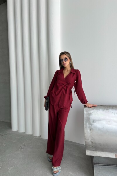 Bağlama Detaylı İkili Takım - Bordo - MAT Collection