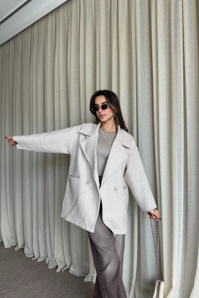 Balık Sırtı Desenli Oversize Kaban - Bej - MAT Collection