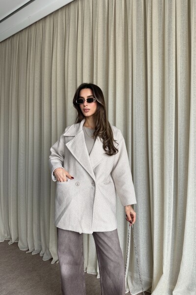 Balık Sırtı Desenli Oversize Kaban - Bej - 4