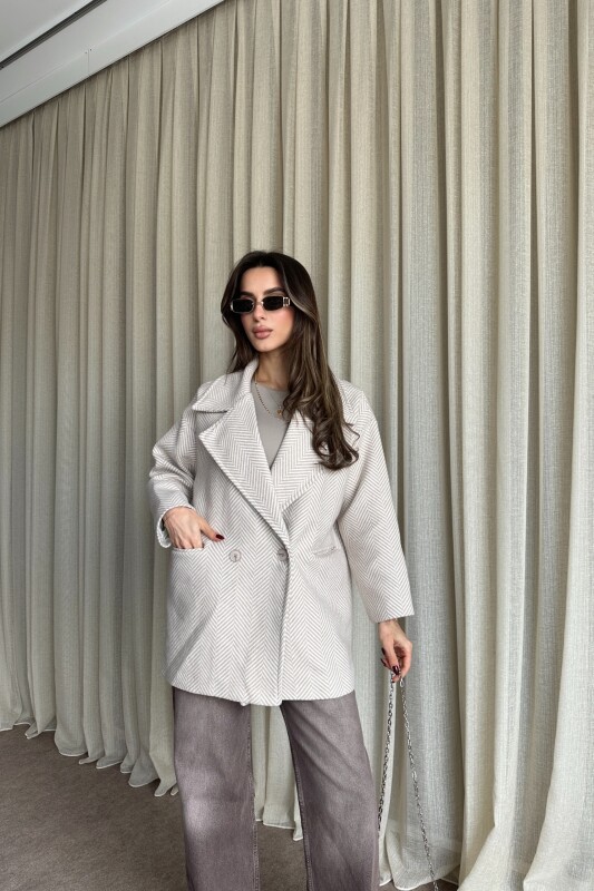 Balık Sırtı Desenli Oversize Kaban - Bej - 4