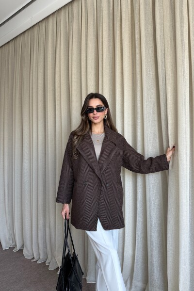 Balık Sırtı Desenli Oversize Kaban - Kahve - MAT Collection