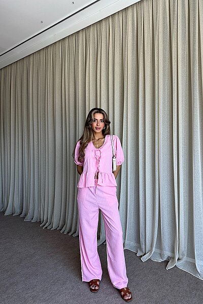 Balon Kol Bağlama Detaylı Takım - Pembe - MAT Collection