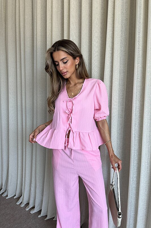 Balon Kol Bağlama Detaylı Takım - Pembe - 4