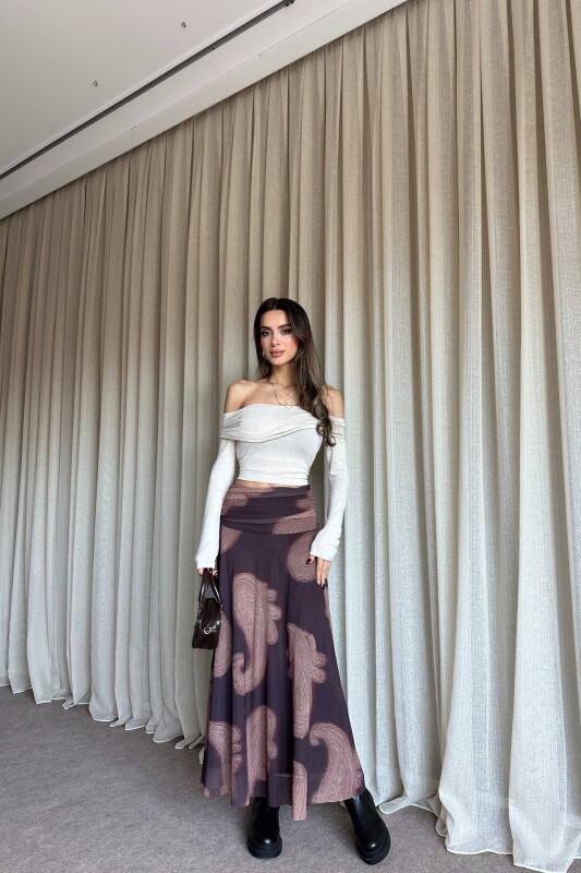 Bel Drape Şifon Etek - Kahve - 1