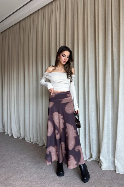 Bel Drape Şifon Etek - Kahve - 2