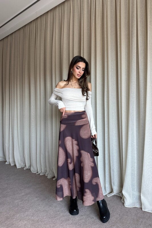 Bel Drape Şifon Etek - Kahve - 2