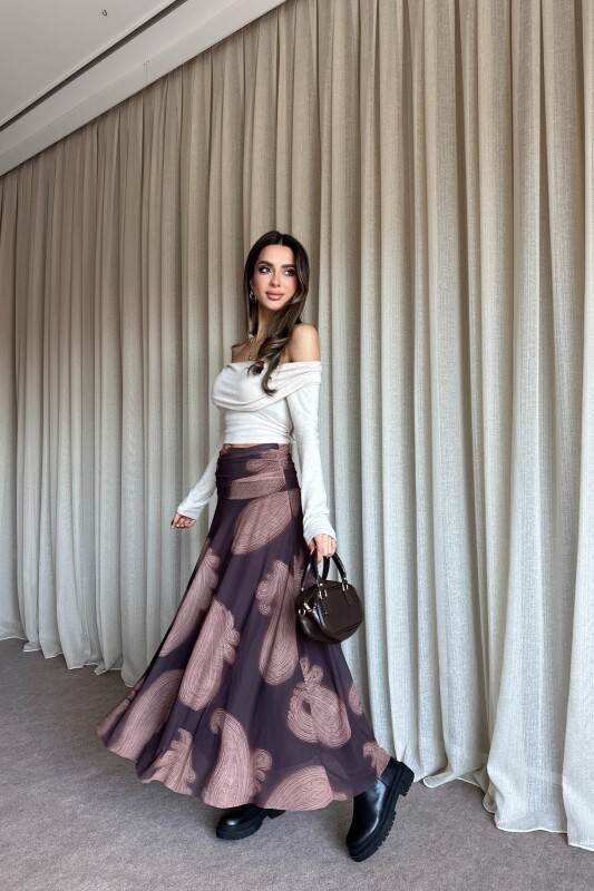 Bel Drape Şifon Etek - Kahve - 3