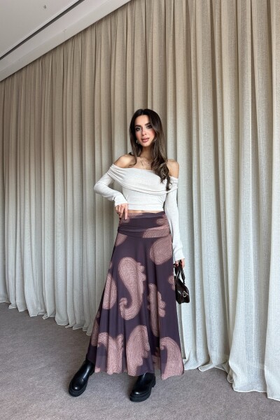 Bel Drape Şifon Etek - Kahve - 4