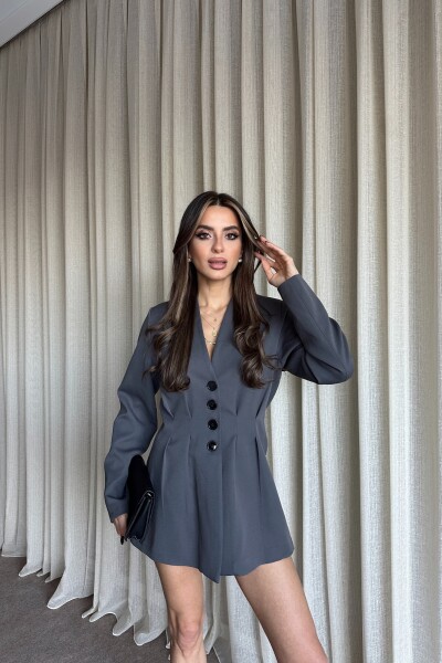 Belden Oturtmalı Düğmeli Blazer Ceket - Gri - MAT Collection