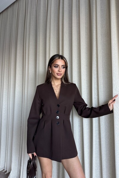 Belden Oturtmalı Düğmeli Blazer Ceket - Kahve - MAT Collection