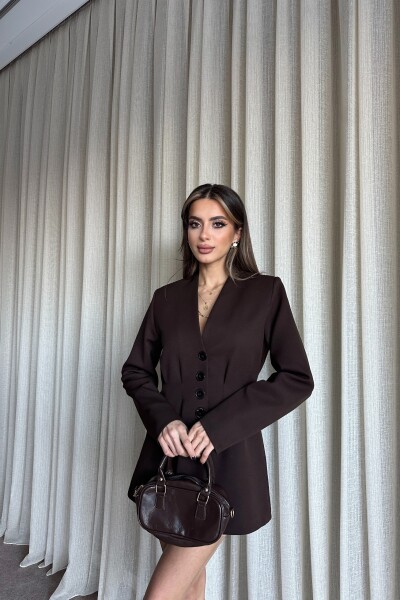 Belden Oturtmalı Düğmeli Blazer Ceket - Kahve - 2