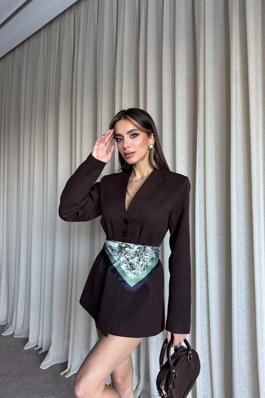 Belden Oturtmalı Düğmeli Blazer Ceket - Kahve - 4