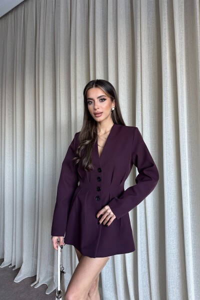 Belden Oturtmalı Düğmeli Blazer Ceket - Mürdüm - MAT Collection