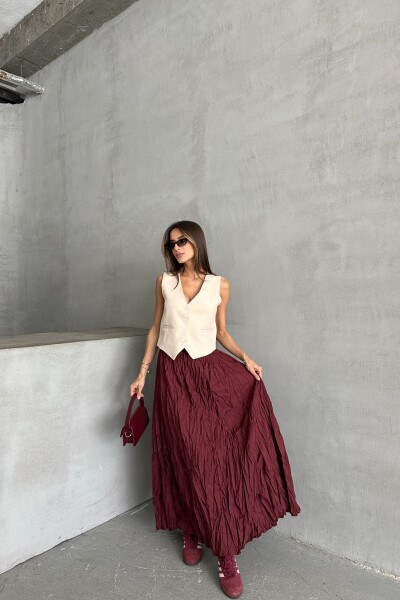 Beli Lastikli Kraş Etek - Bordo - MAT Collection