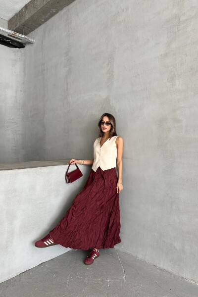 Beli Lastikli Kraş Etek - Bordo - 2