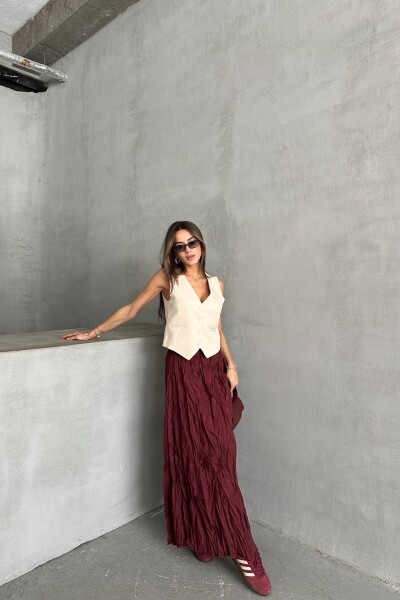 Beli Lastikli Kraş Etek - Bordo - 4