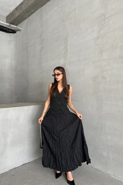 Beli Lastikli Kraş Etek - Siyah - MAT Collection