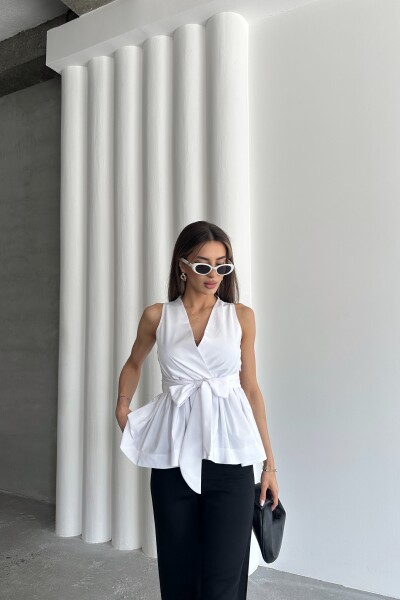 Beli Lastikli Kuşaklı Bluz - Beyaz - MAT Collection