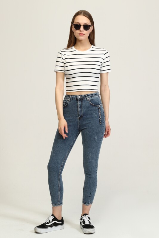 Bisiklet Yaka Basic Crop T-shirt - Ekru - 6