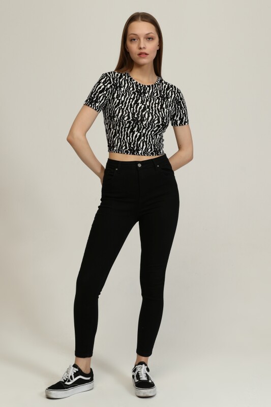 Bisiklet Yaka Basic Crop T-shirt - Çok Renkli - 6