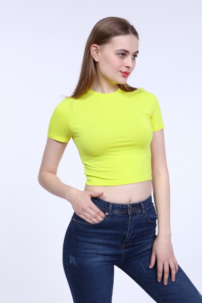 Bisiklet Yaka Basic Crop T-Shirt - Sarı - MAT Collection