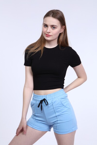 Bisiklet Yaka Basic Crop T-shirt - Siyah - MAT Collection