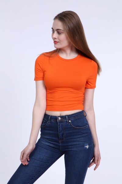 Bisiklet Yaka Basic Crop T-Shirt - Turuncu - MAT Collection