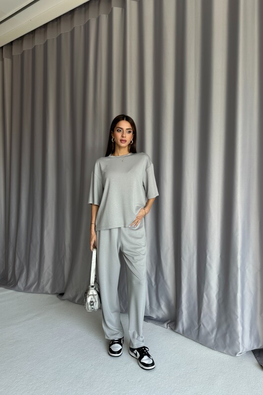 Bisiklet Yaka Oversize Modal Eşofman Takımı - Gri - 1