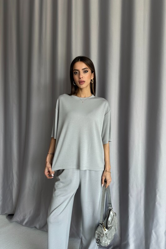 Bisiklet Yaka Oversize Modal Eşofman Takımı - Gri - 4