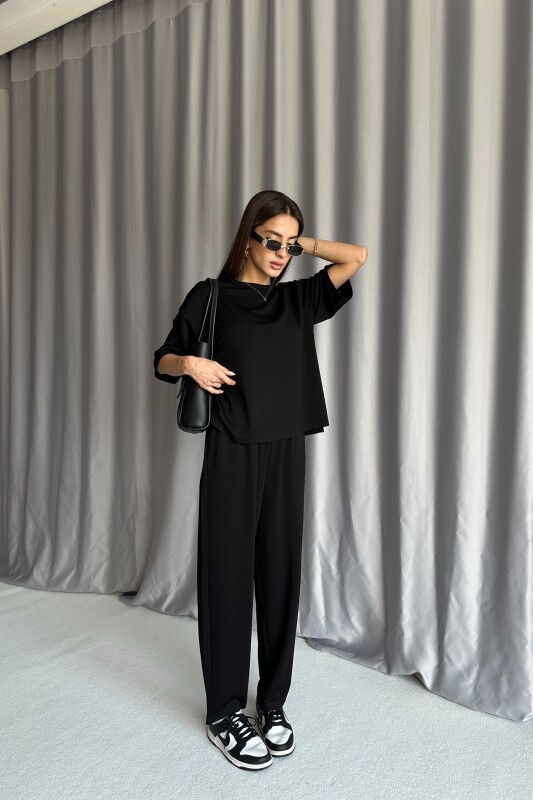Bisiklet Yaka Oversize Modal Eşofman Takımı - Siyah - 1