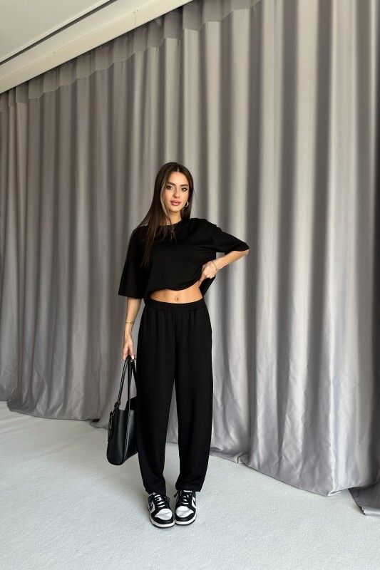 Bisiklet Yaka Oversize Modal Eşofman Takımı - Siyah - 2