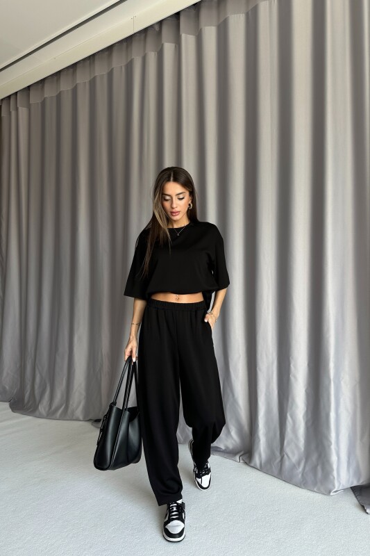 Bisiklet Yaka Oversize Modal Eşofman Takımı - Siyah - 3