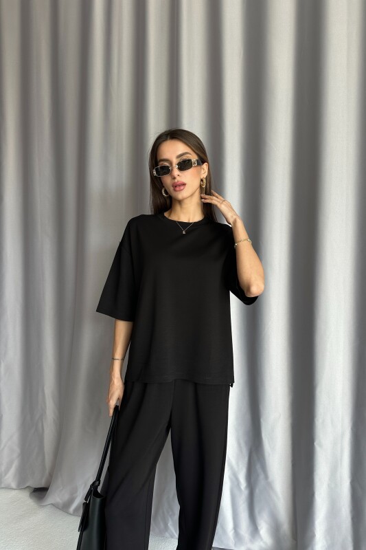 Bisiklet Yaka Oversize Modal Eşofman Takımı - Siyah - 4