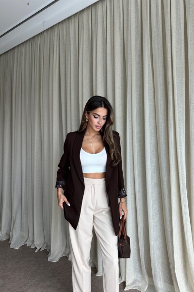 Blazer Astarlı Uzun Ceket - Kahve - MAT Collection