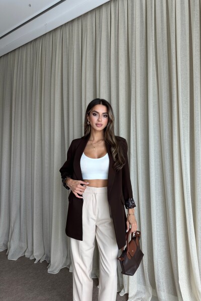 Blazer Astarlı Uzun Ceket - Kahve - 2