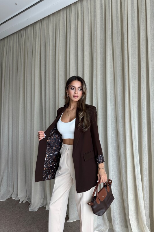 Blazer Astarlı Uzun Ceket - Kahve - 3