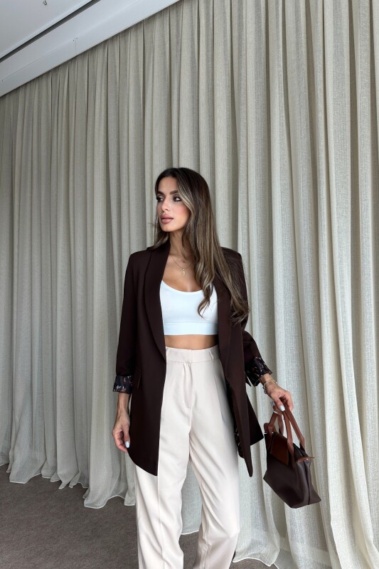 Blazer Astarlı Uzun Ceket - Kahve - 4