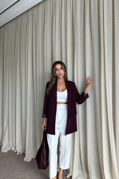 Blazer Astarlı Uzun Ceket - Mürdüm - MAT Collection