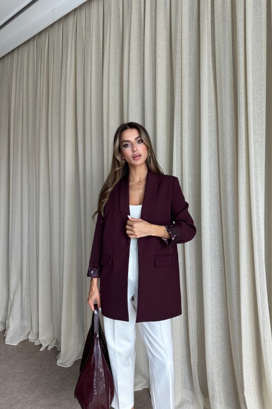 Blazer Astarlı Uzun Ceket - Mürdüm - 2