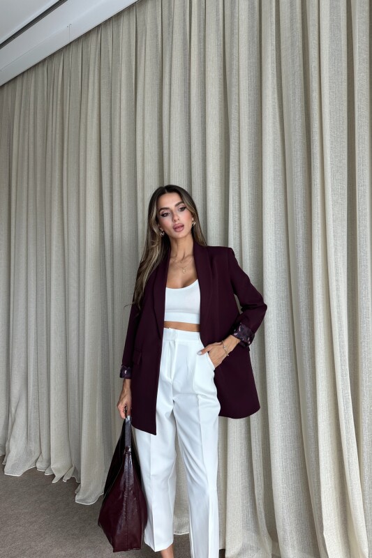 Blazer Astarlı Uzun Ceket - Mürdüm - 3