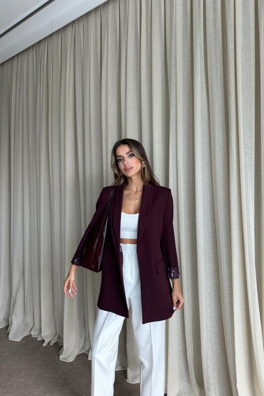 Blazer Astarlı Uzun Ceket - Mürdüm - 4