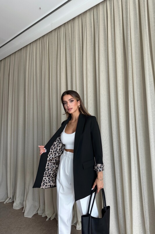 Blazer Astarlı Uzun Ceket - Siyah - 3