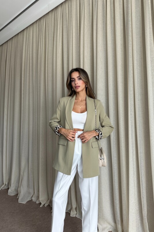 Blazer Astarlı Uzun Ceket - Yağ Yeşil - 1