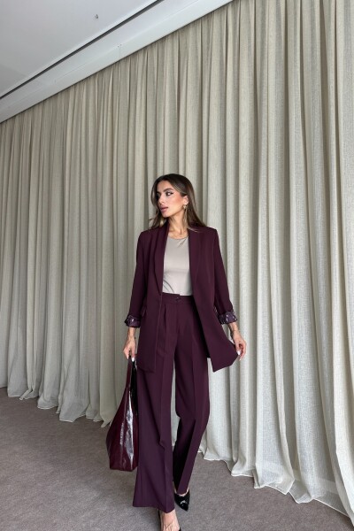 Blazer Ceket Palazzo Pantolon Takım - Mürdüm - MAT Collection