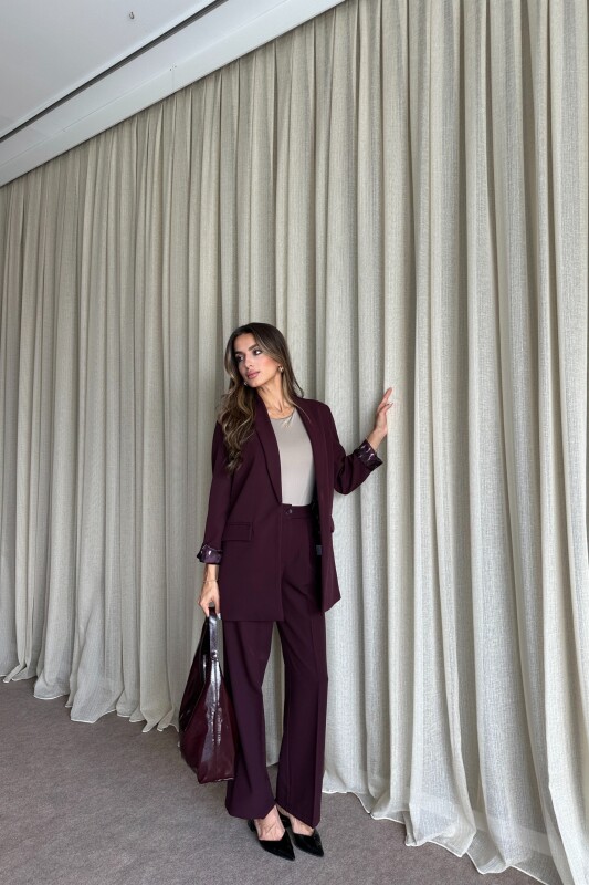 Blazer Ceket Palazzo Pantolon Takım - Mürdüm - 2
