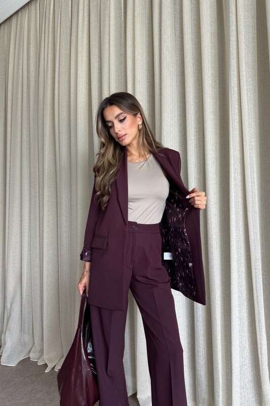 Blazer Ceket Palazzo Pantolon Takım - Mürdüm - 4
