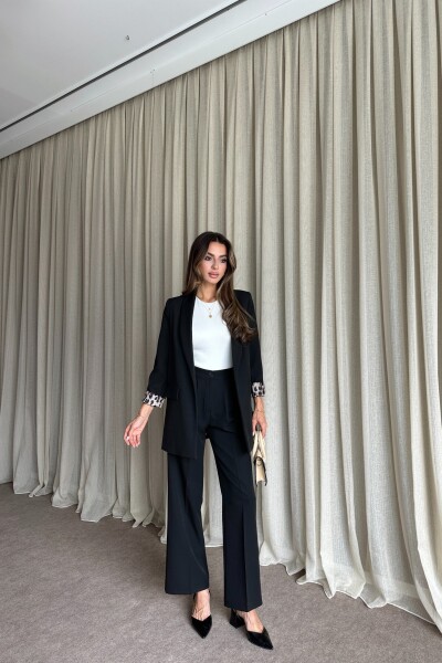 Blazer Ceket Palazzo Pantolon Takım - Siyah - MAT Collection