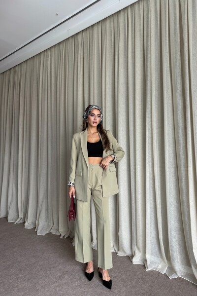 Blazer Ceket Palazzo Pantolon Takım - Yağ Yeşil - MAT Collection