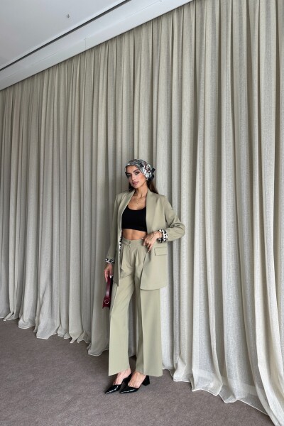 Blazer Ceket Palazzo Pantolon Takım - Yağ Yeşil - 3