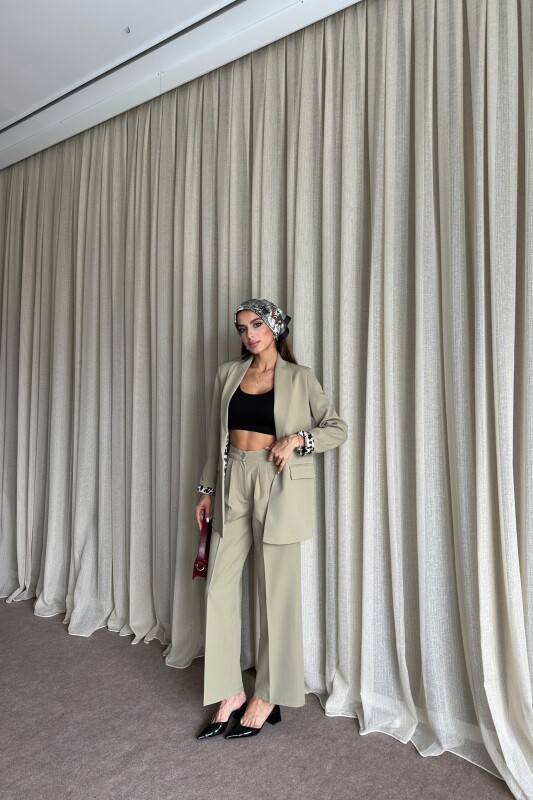 Blazer Ceket Palazzo Pantolon Takım - Yağ Yeşil - 3
